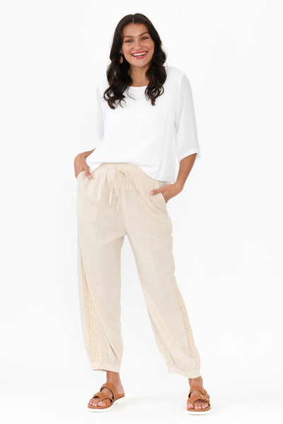Lindsay Lace Tapered Linen Blend Pants Beige