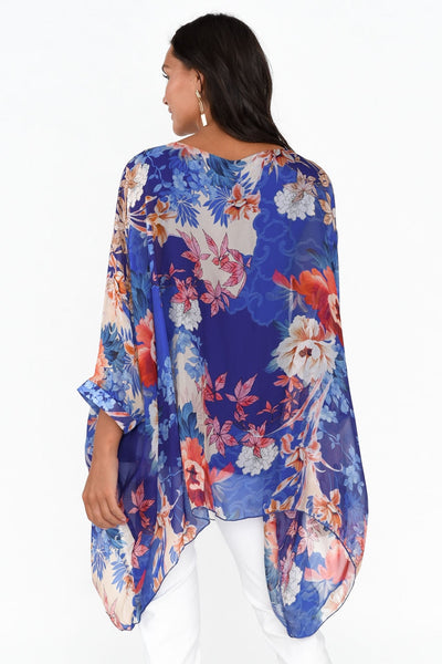 Vivienne Floral Silk Top Blue