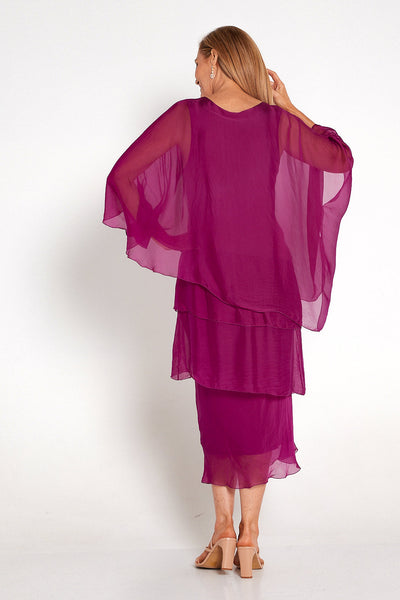 Sandra Silk Layer Dress Fuchsia