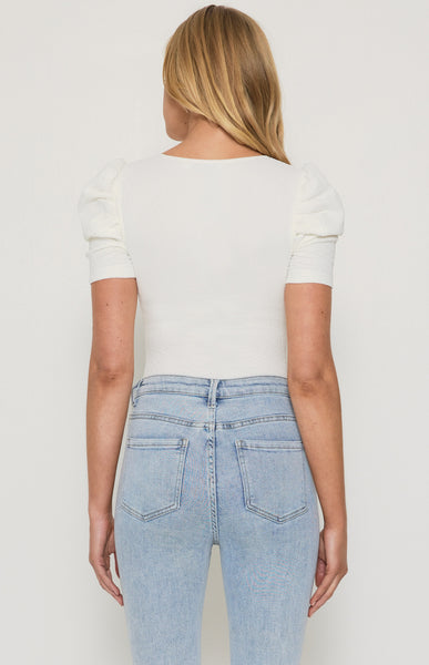 Emilia Puff Sleeve Bodysuit White