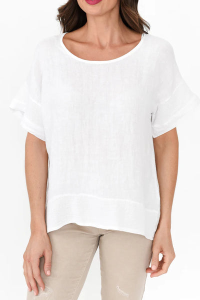 Phibi Mesh Detail Linen Top Beige