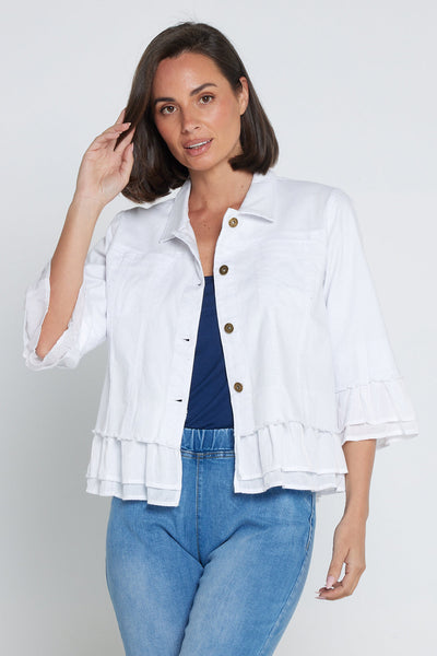 Myna Cropped Denim Jacket White