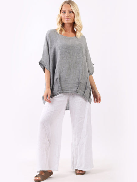 Farida Linen Top Grey
