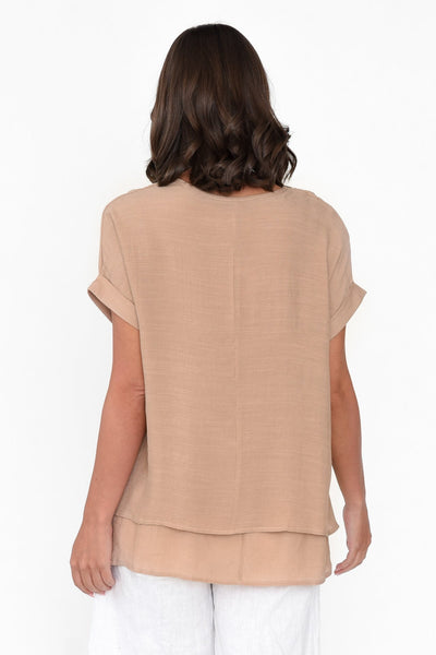 Fiona Button Detail Top Mocha