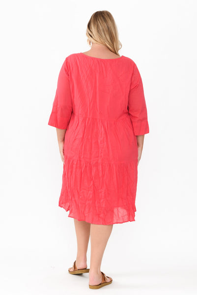 Raven Crinkle Cotton Dress Red