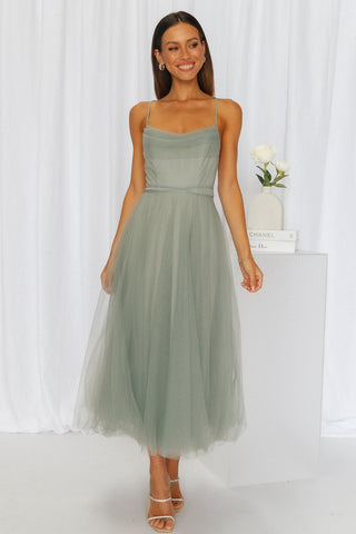 Nichola Tulle Midi Dress Sage