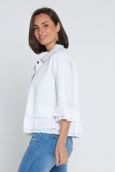 Myna Cropped Denim Jacket White