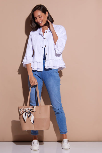 Myna Cropped Denim Jacket White