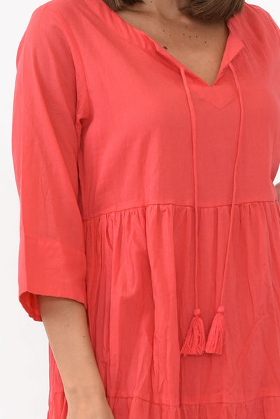 Raven Crinkle Cotton Dress Red