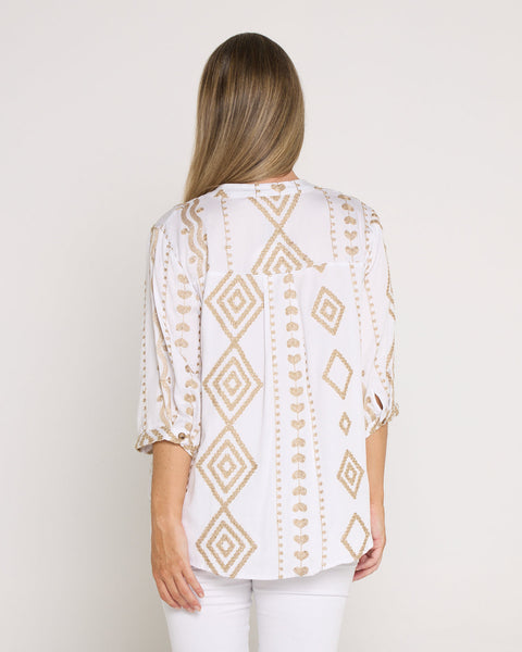 Lulu Gold Embroidery Top White