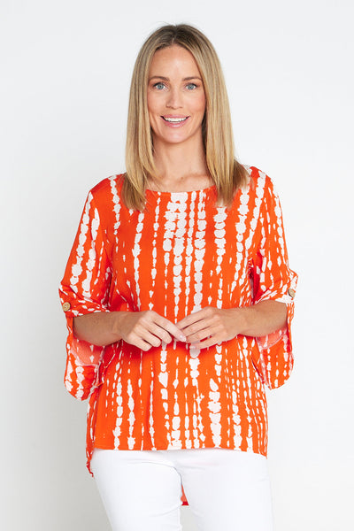 Paula Abstract Print Top Orange