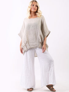 Farida Linen Top Beige
