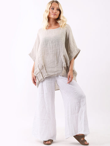 Farida Linen Top Beige