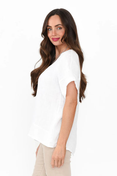 Phibi Mesh Detail Linen Top White