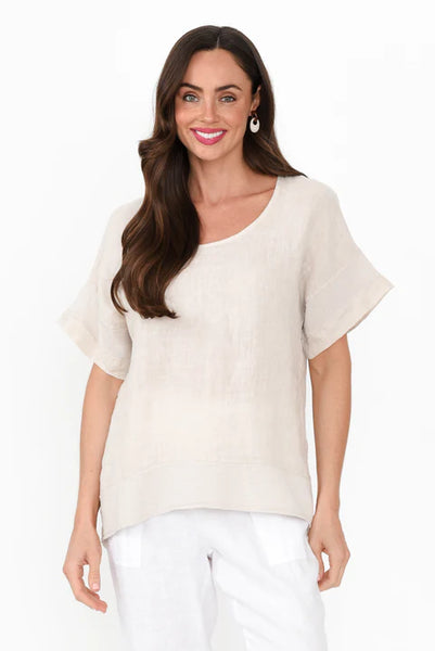 Phibi Mesh Detail Linen Top Beige