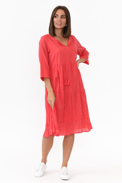 Raven Crinkle Cotton Dress Red