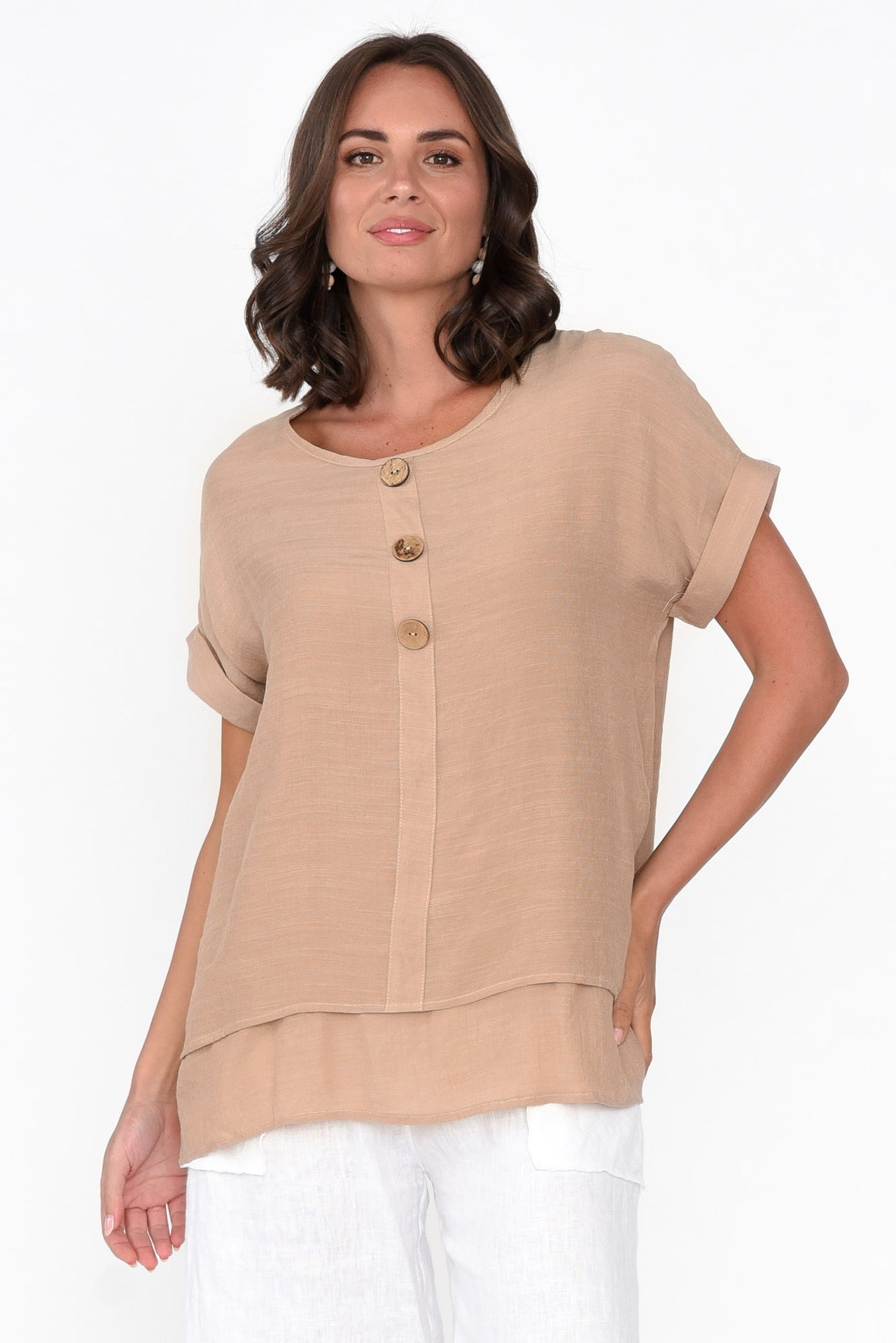 Fiona Button Detail Top Mocha