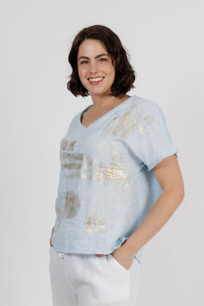 Dayne Gold Brushed Top Sky Blue