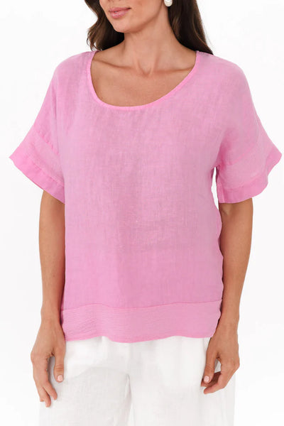 Phibi Mesh Detail Linen Top Pink