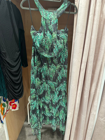 Green Floral Halter Neck Dress