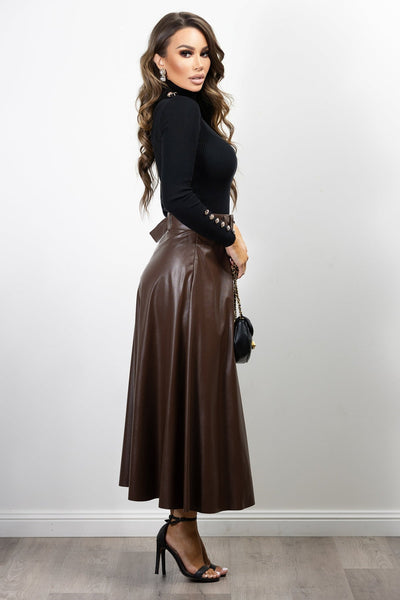 Meta Vegan Leather Skirt  Chocolate
