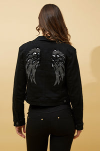 Sequin Wing Detail Denim Jacket Black