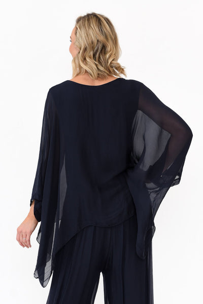 Juniper Silk Top Navy