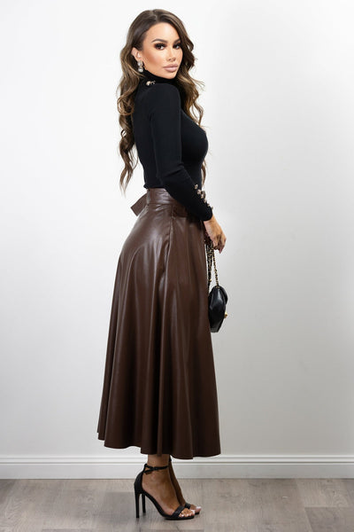 Meta Vegan Leather Skirt  Chocolate