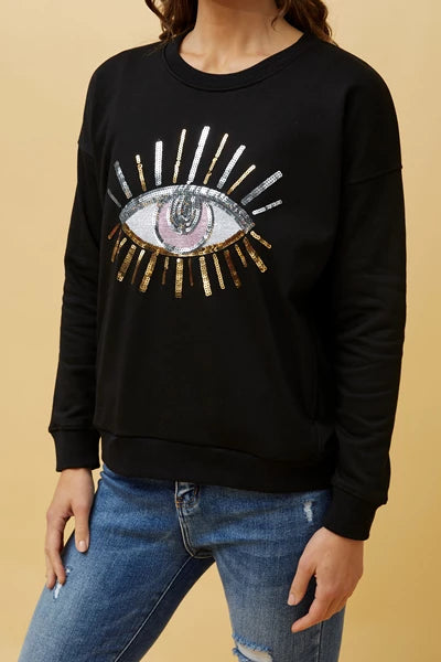 Evil Eye Sequin Sweatshirt Black