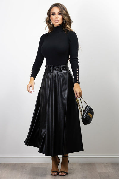 Meta Vegan Leather Skirt  Black