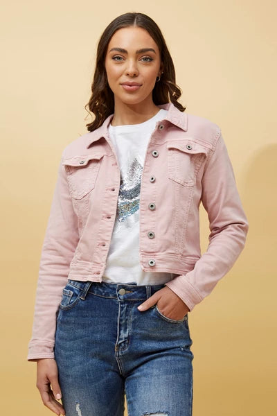 Sequin Wing Detail Denim Jacket Pink