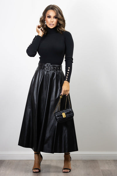 Meta Vegan Leather Skirt  Black