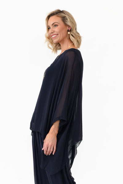 Juniper Silk Top Navy