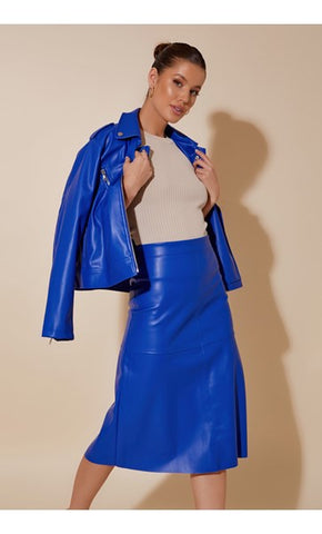 Sandy Faux Leather Skirt Blue
