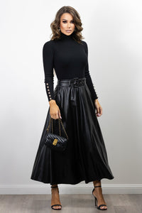 Meta Vegan Leather Skirt  Black