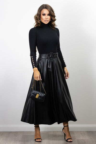 Meta Vegan Leather Skirt  Black