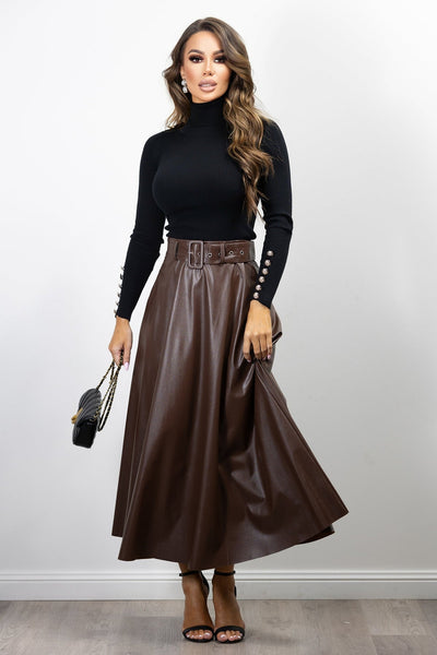 Meta Vegan Leather Skirt  Chocolate