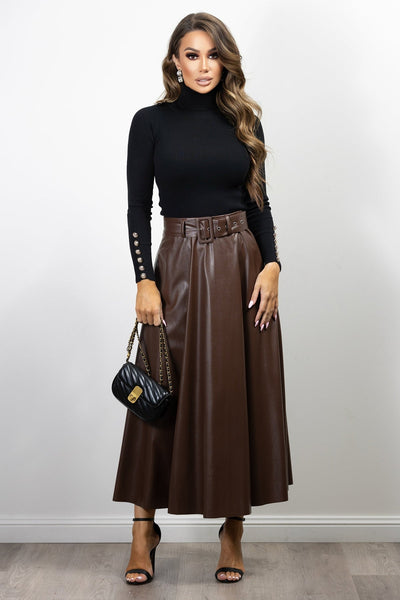 Meta Vegan Leather Skirt  Chocolate