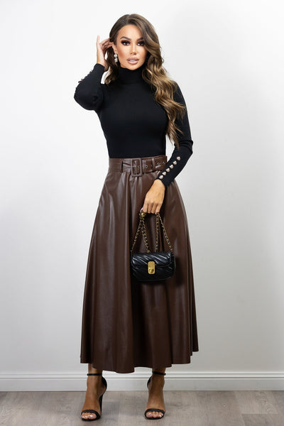 Meta Vegan Leather Skirt  Chocolate
