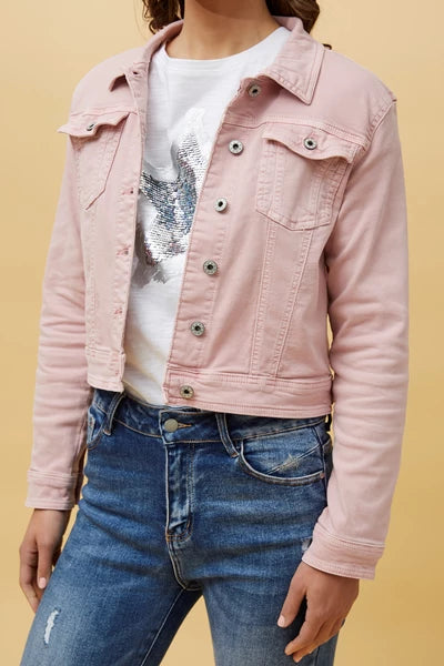 Sequin Wing Detail Denim Jacket Pink