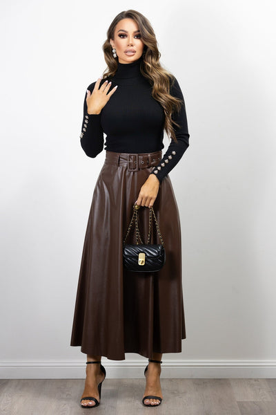Meta Vegan Leather Skirt  Chocolate