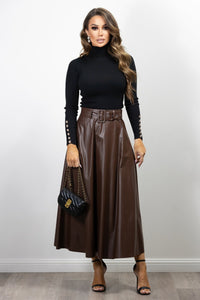 Meta Vegan Leather Skirt  Chocolate