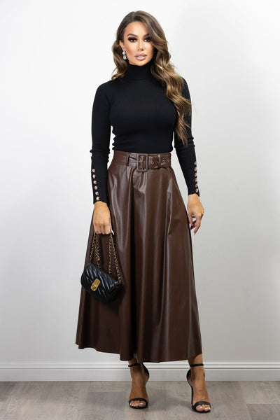 Meta Vegan Leather Skirt  Chocolate