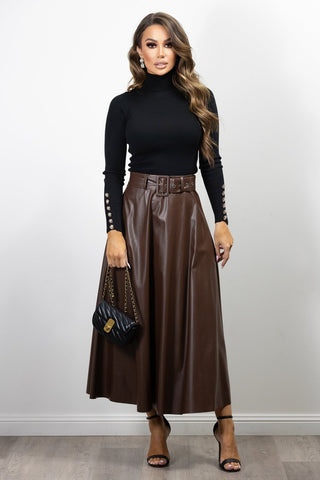 Meta Vegan Leather Skirt  Chocolate