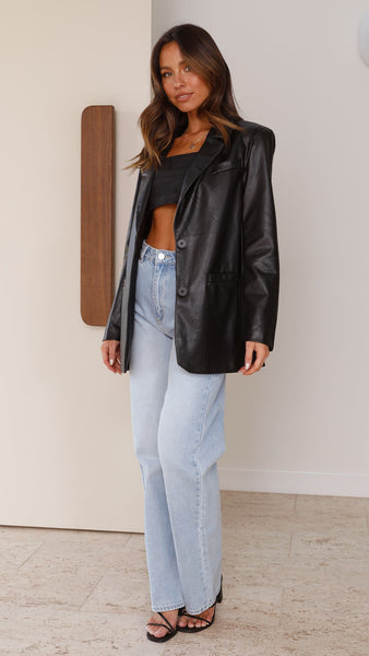 Loraine Pu Leather Blazer Black