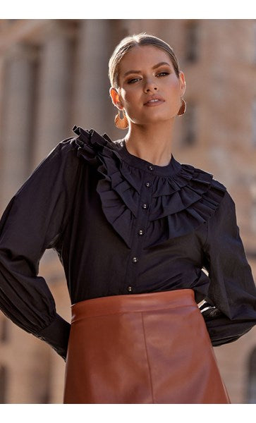 Hera Ruffled Shirt Black