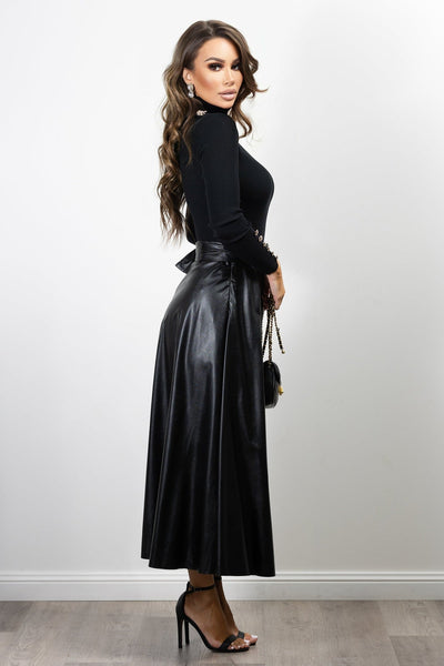 Meta Vegan Leather Skirt  Black