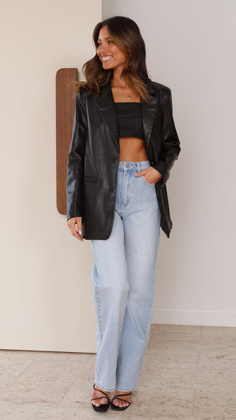 Loraine Pu Leather Blazer Black