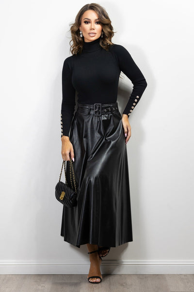Meta Vegan Leather Skirt  Black
