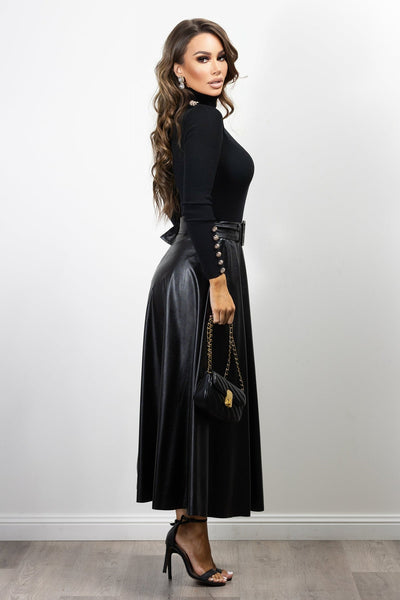 Meta Vegan Leather Skirt  Black